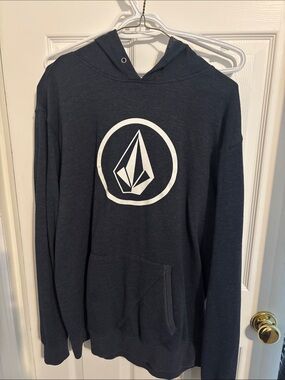 Volcom Men's Dark Navy Pullover Hoodie with White Logo